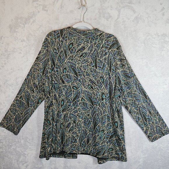 JM Collection Woman 3X layered look blouse Black Multicolor Gold Leaf Pattern - Picture 8 of 12